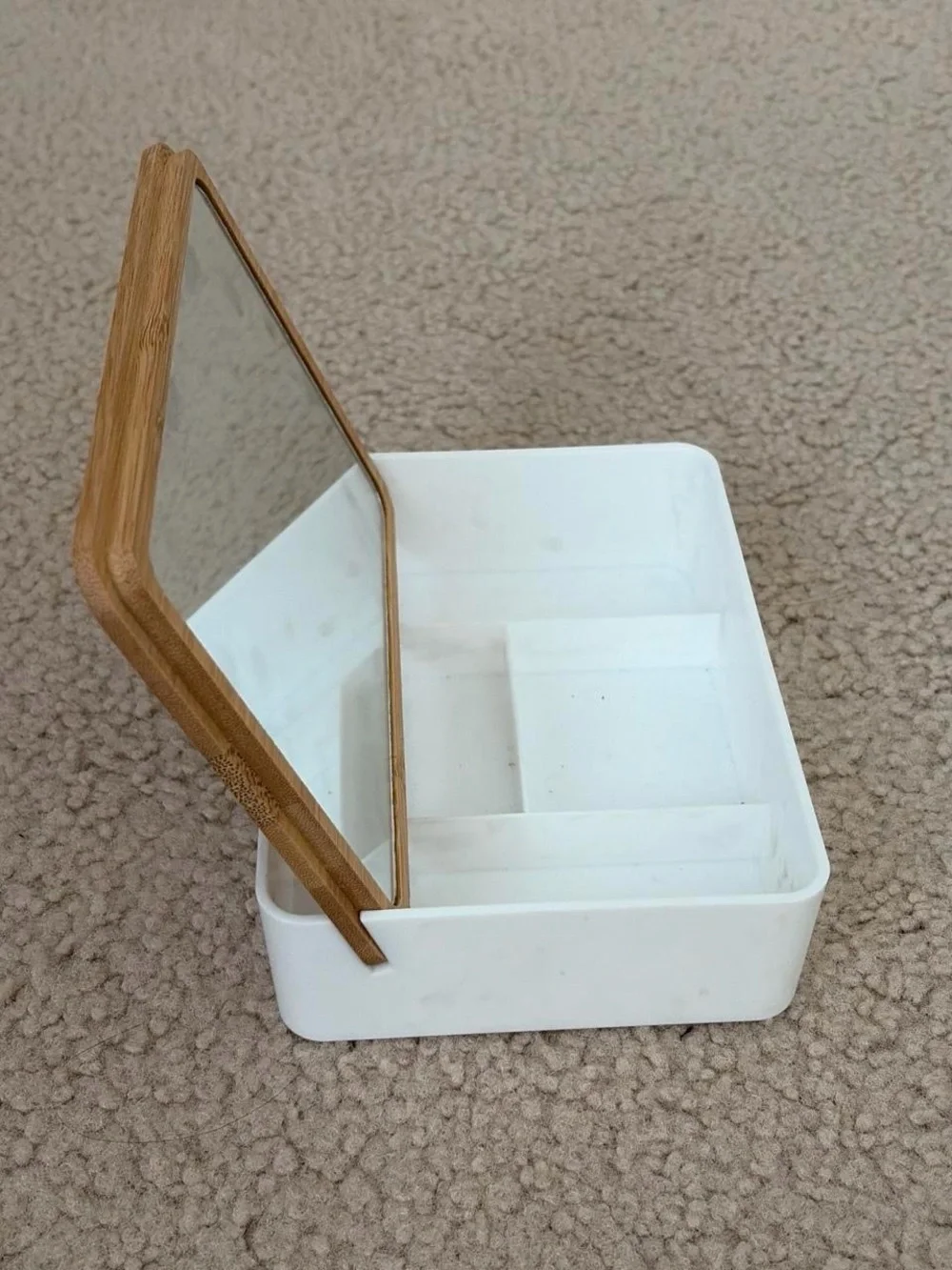 Bamboo Mirror Jewelry Organizer Box in White